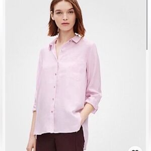 NWT Eileen Fisher Washed Silk Habutai Blouse Classic Collar Shirt Mallow XL